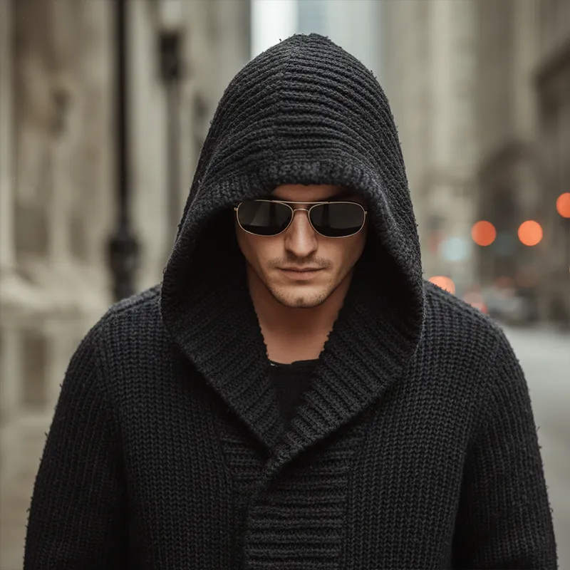 Men's Autumn And Winter Fashion Solid Color Cotton Yarn Knitted Long Hooded Cardigan MTA2378I9P sold by Manly product image thumbnail 5