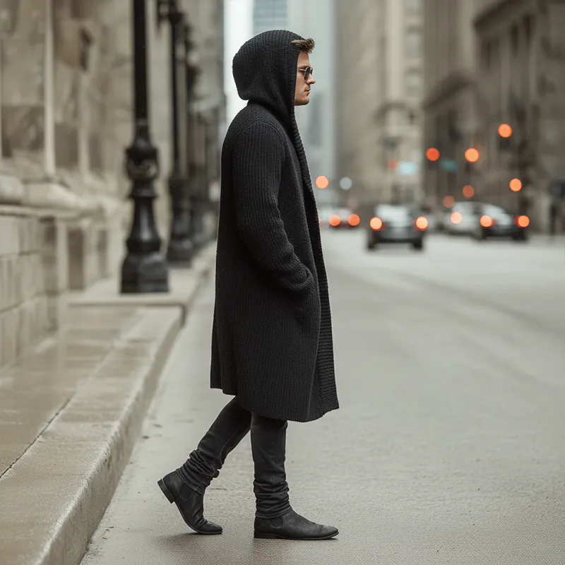 Men's Autumn And Winter Fashion Solid Color Cotton Yarn Knitted Long Hooded Cardigan MTA2378I9P sold by Manly product image thumbnail 4