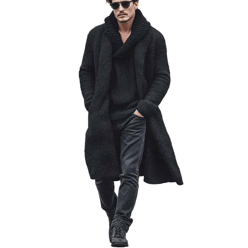 Men's Autumn And Winter Fashion Mixed Color Cotton Yarn Knitted Long Lapel Cardigan MTA2315I6P sold by Manly