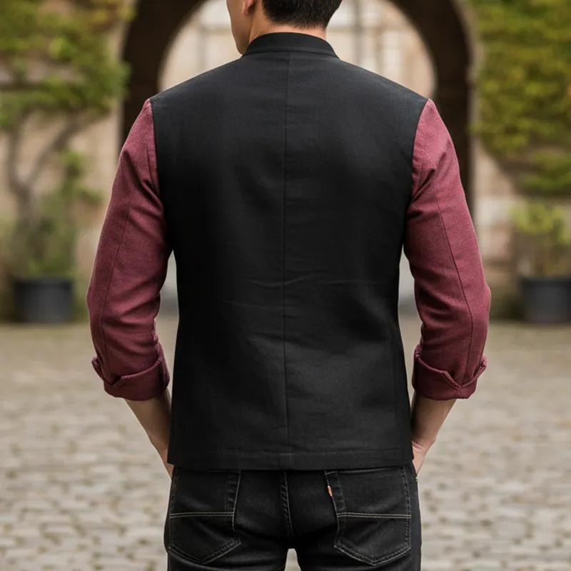 Men's Fashion Color-blocked Cotton-linen Blend Thick Shirt MTA2365I0P sold by Manly product image thumbnail 3