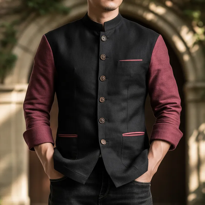 Men's Fashion Color-blocked Cotton-linen Blend Thick Shirt MTA2365I0P sold by Manly product image thumbnail 2