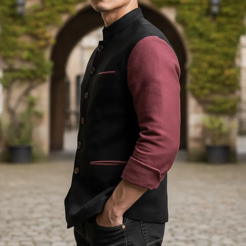 Men's Fashion Color-blocked Cotton-linen Blend Thick Shirt MTA2365I0P sold by Manly product image thumbnail 4