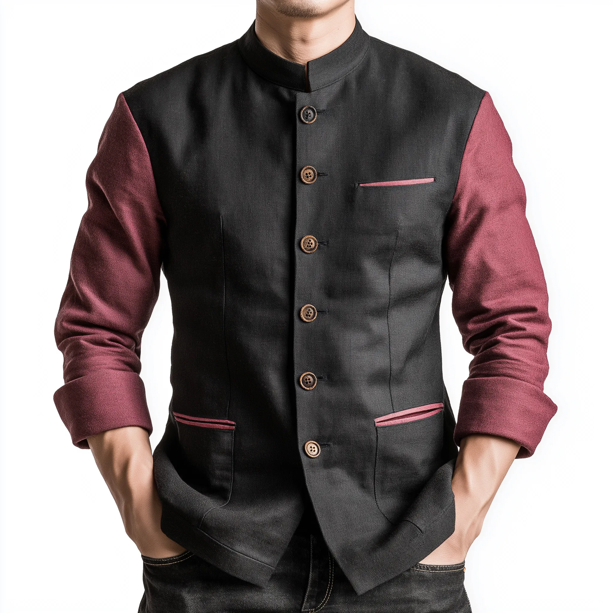 Men's Fashion Color-blocked Cotton-linen Blend Thick Shirt MTA2365I0P sold by Manly