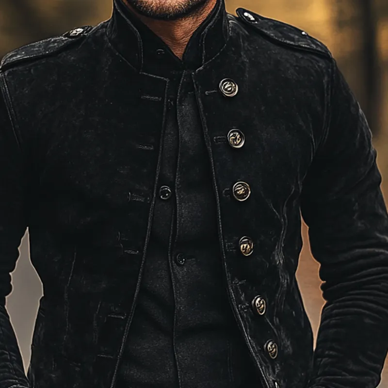 Men's Vintage Solid Color Stand Collar Single Breasted Faux Suede Jacket MTA2356I8X sold by Manly product image thumbnail 3