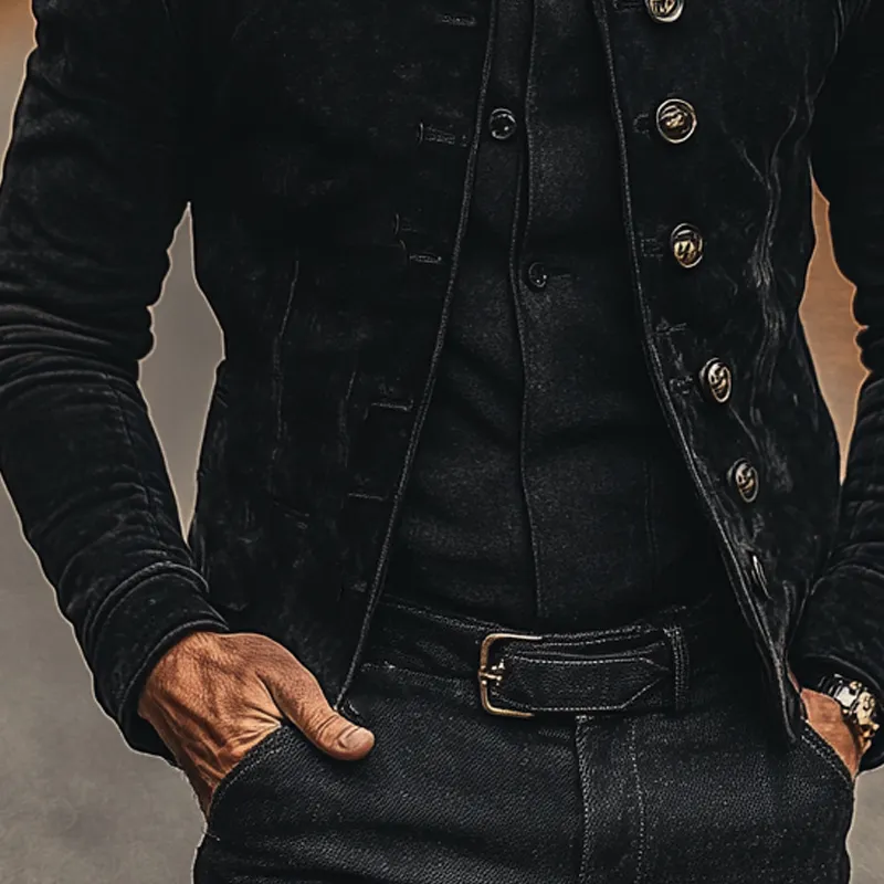 Men's Vintage Solid Color Stand Collar Single Breasted Faux Suede Jacket MTA2356I8X sold by Manly product image thumbnail 4