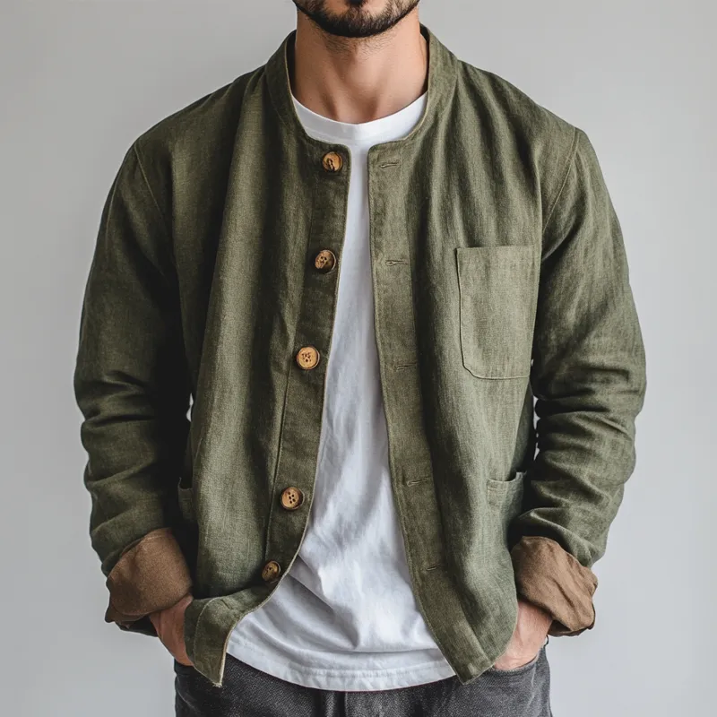 Men's Solid Color Stand Collar Cotton Blend Long Sleeve Shirt MTA2263I0X sold by Manly product image thumbnail 2