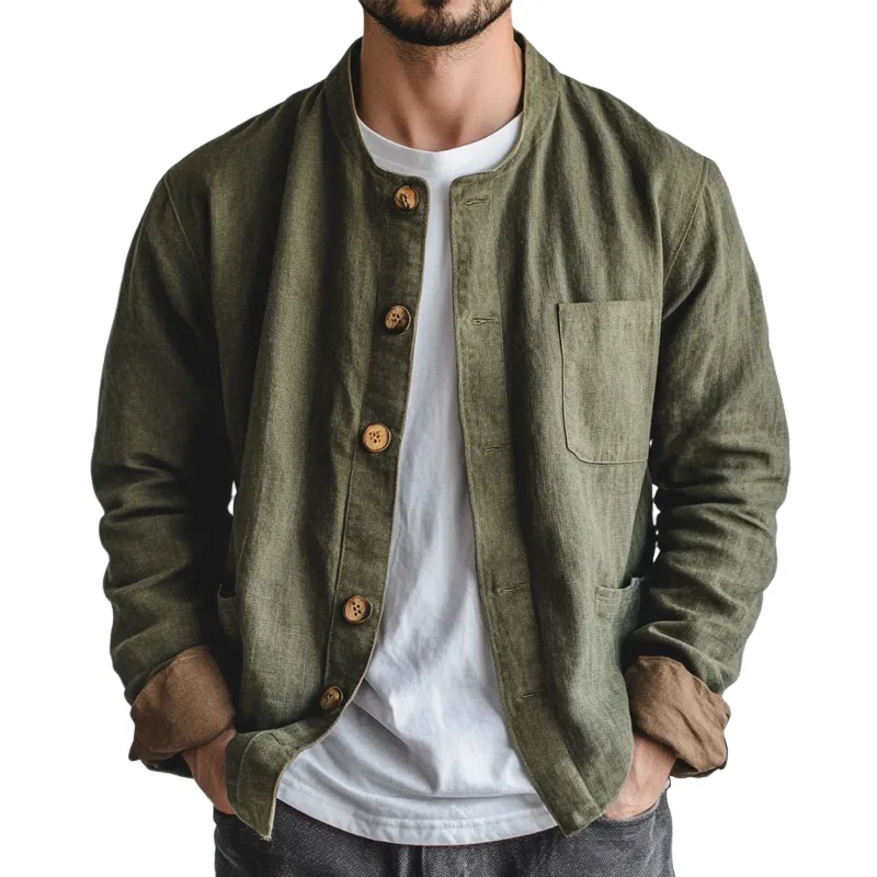 Men's Solid Color Stand Collar Cotton Blend Long Sleeve Shirt MTA2263I0X sold by Manly