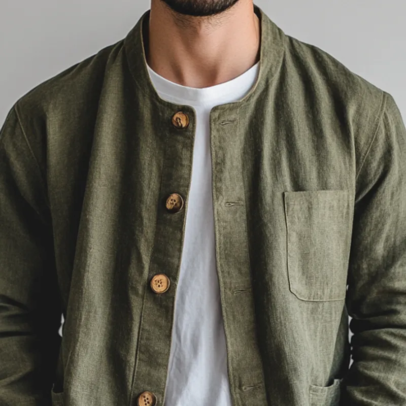 Men's Solid Color Stand Collar Cotton Blend Long Sleeve Shirt MTA2263I0X sold by Manly product image thumbnail 4