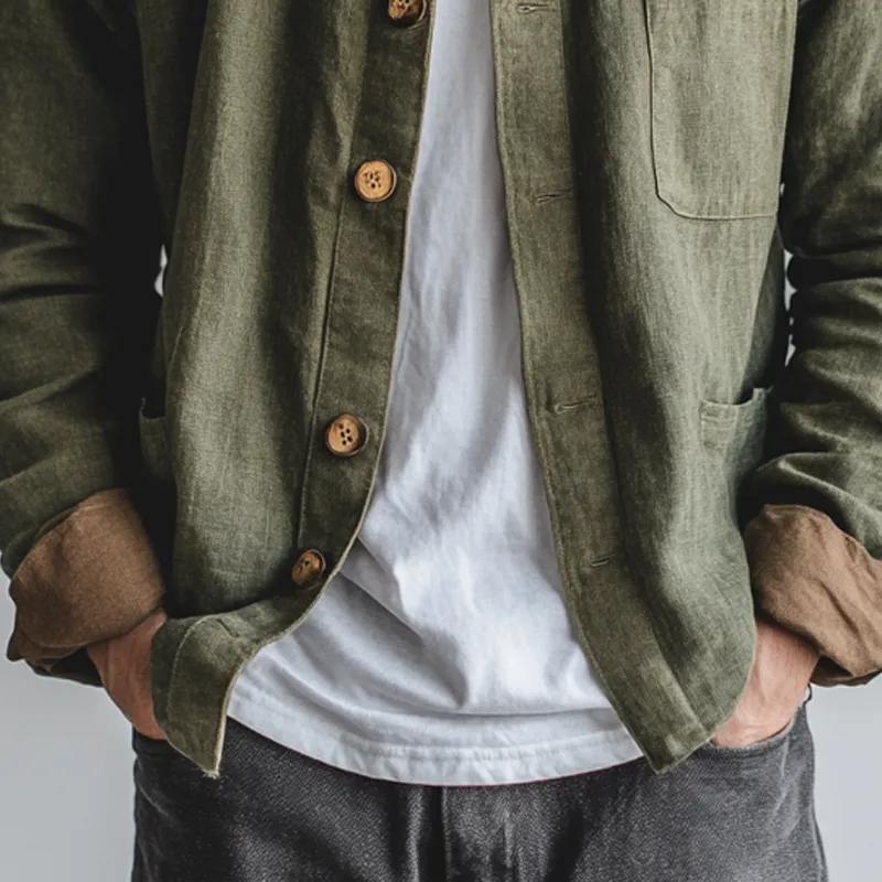 Men's Solid Color Stand Collar Cotton Blend Long Sleeve Shirt MTA2263I0X sold by Manly product image thumbnail 3