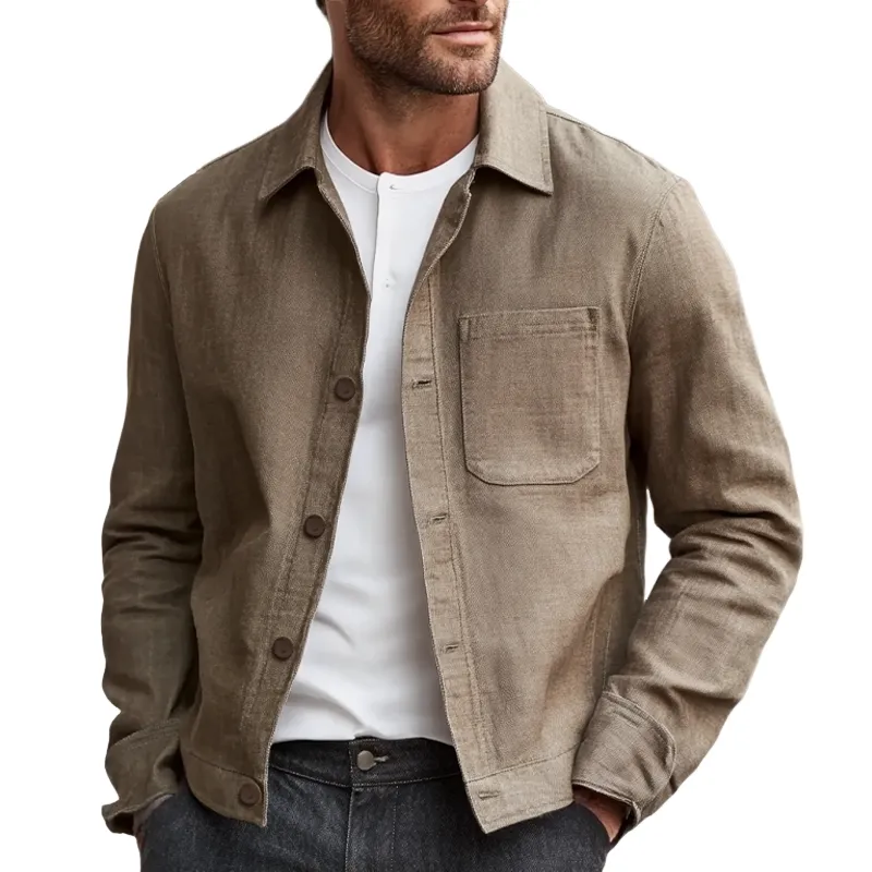 Men's Cotton And Linen Blend Lapel Multi-pocket Jacket MTA2275I8X sold by Manly