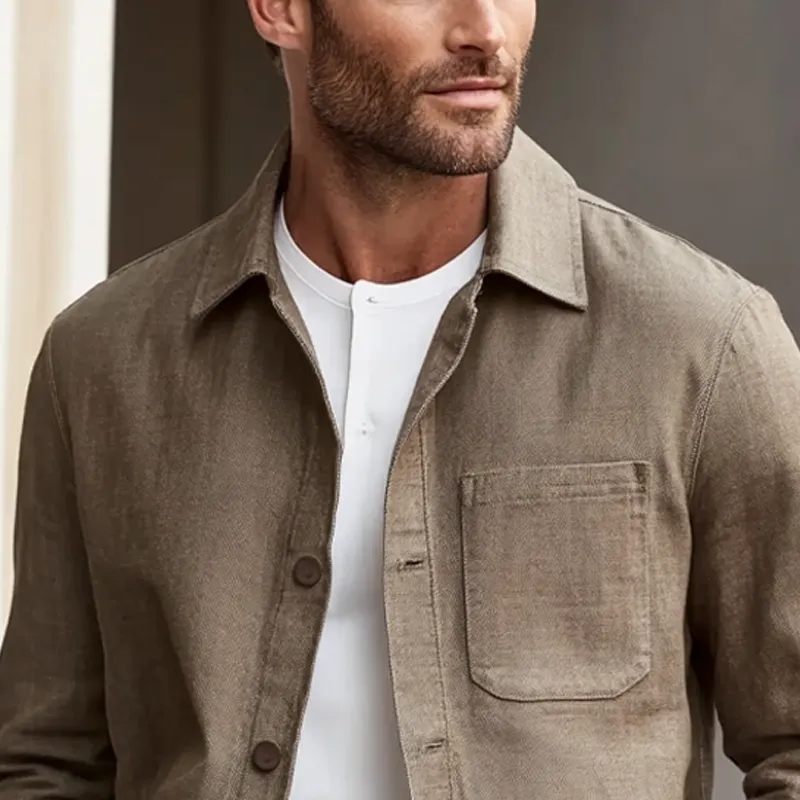 Men's Cotton And Linen Blend Lapel Multi-pocket Jacket MTA2275I8X sold by Manly product image thumbnail 2