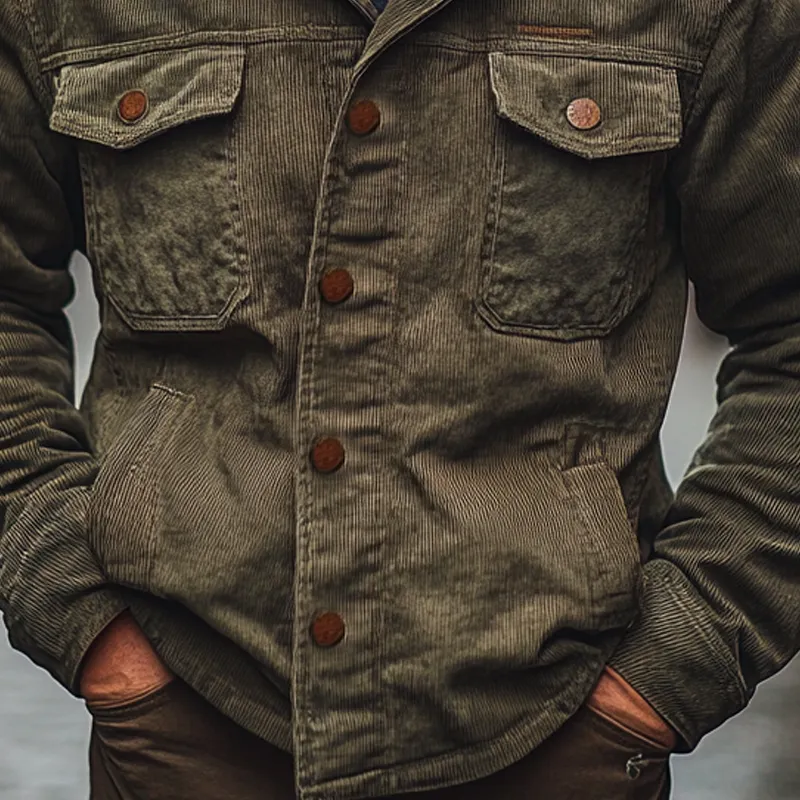 Men's Solid Color Vintage Lapel Multi-pocket Jacket MTA2209I7X sold by Manly product image thumbnail 4