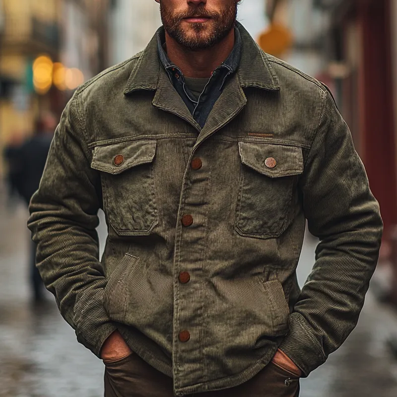 Men's Solid Color Vintage Lapel Multi-pocket Jacket MTA2209I7X sold by Manly product image thumbnail 2