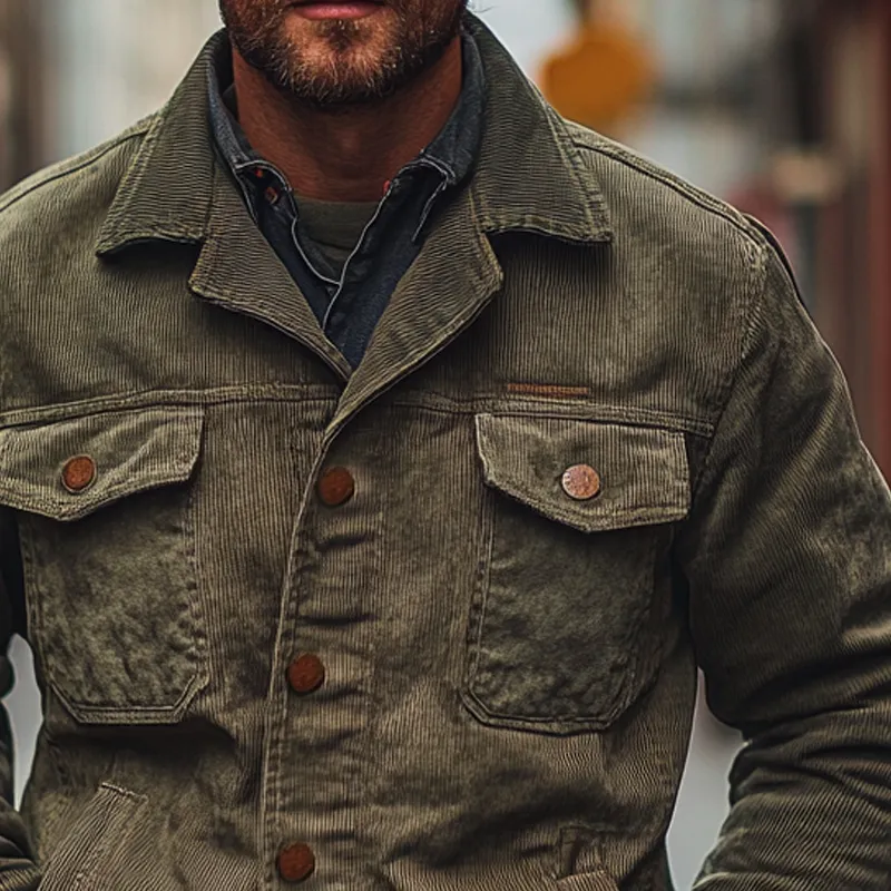 Men's Solid Color Vintage Lapel Multi-pocket Jacket MTA2209I7X sold by Manly product image thumbnail 3