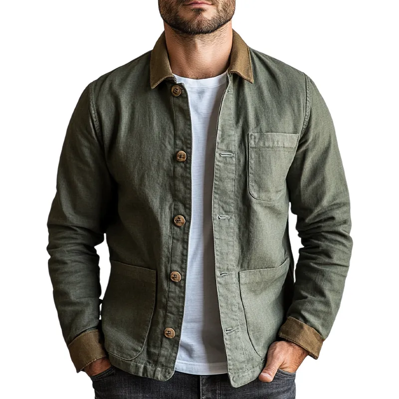 Men's Casual Contrast Lapel Cotton Blend Single-Breasted Jacket MTA2206I4X sold by Manly