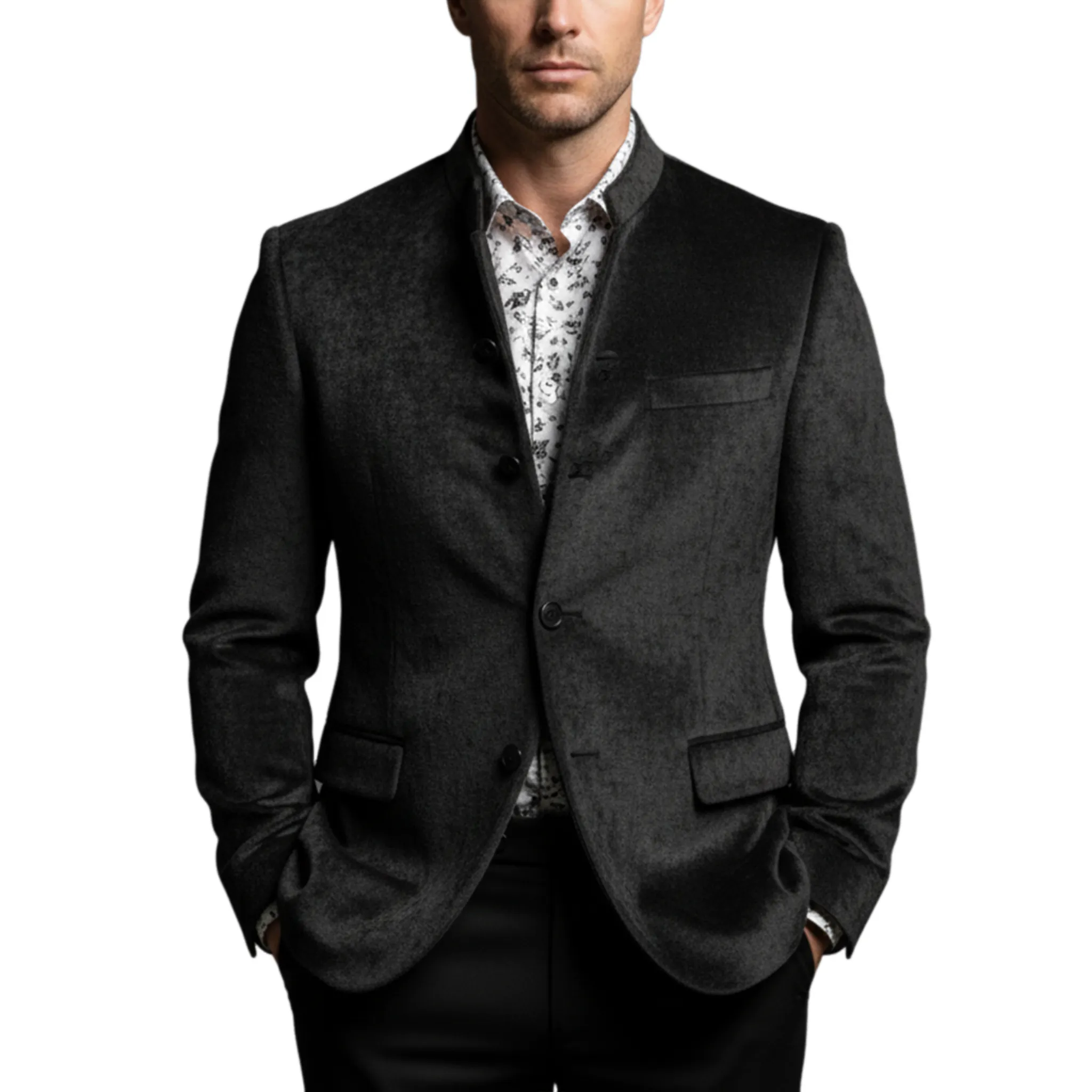 Men's Classic Light Business Chenille Blend Stand Collar Single Breasted Jacket MTA2272I9K sold by Manly