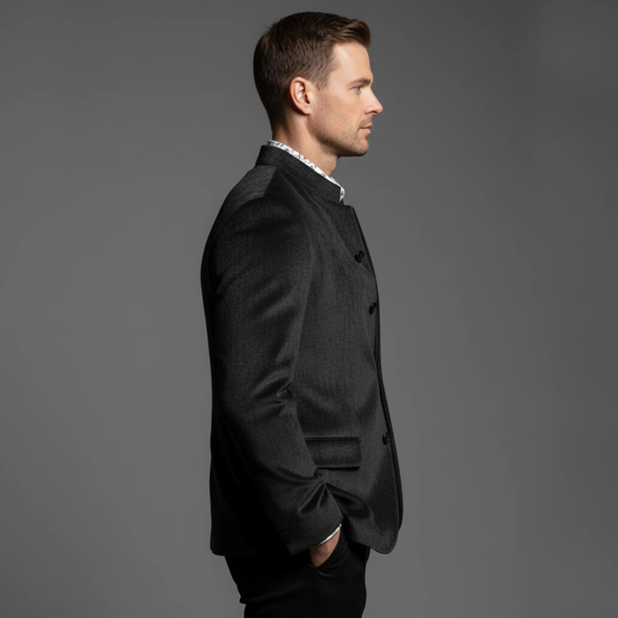 Men's Classic Light Business Chenille Blend Stand Collar Single Breasted Jacket MTA2272I9K sold by Manly product image thumbnail 4