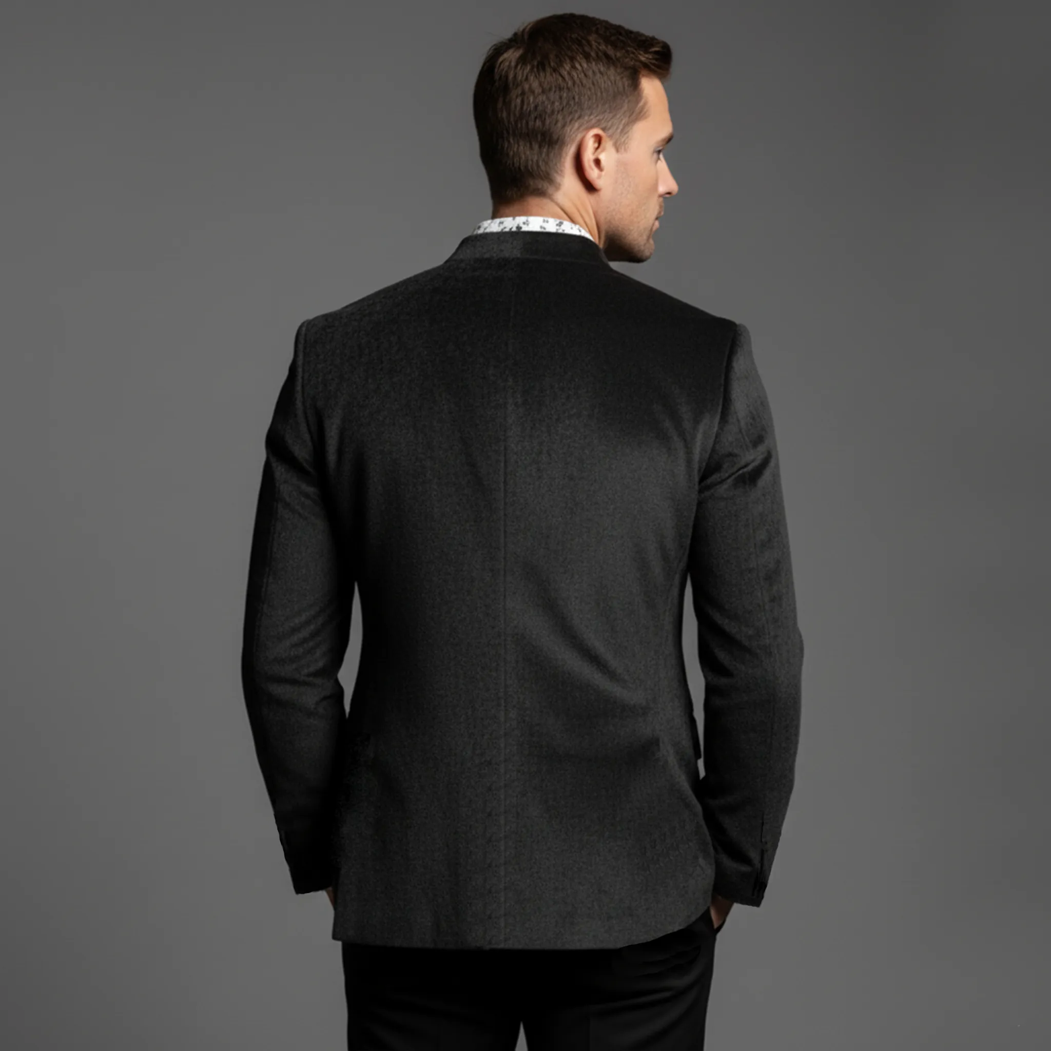 Men's Classic Light Business Chenille Blend Stand Collar Single Breasted Jacket MTA2272I9K sold by Manly product image thumbnail 5