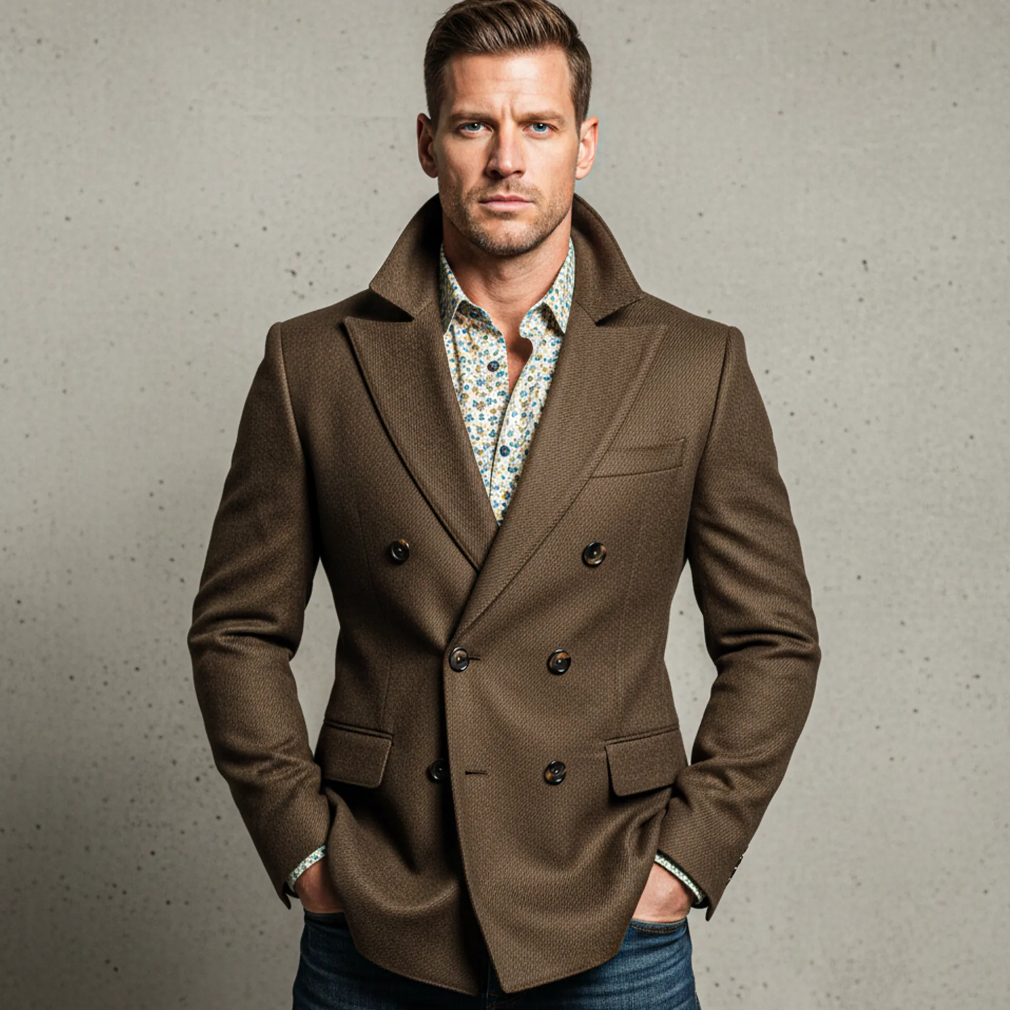 Men's Classic Light Business Double-breasted Textured Faux Wool Suit Coat MTA2216I3K sold by Manly product image thumbnail 3
