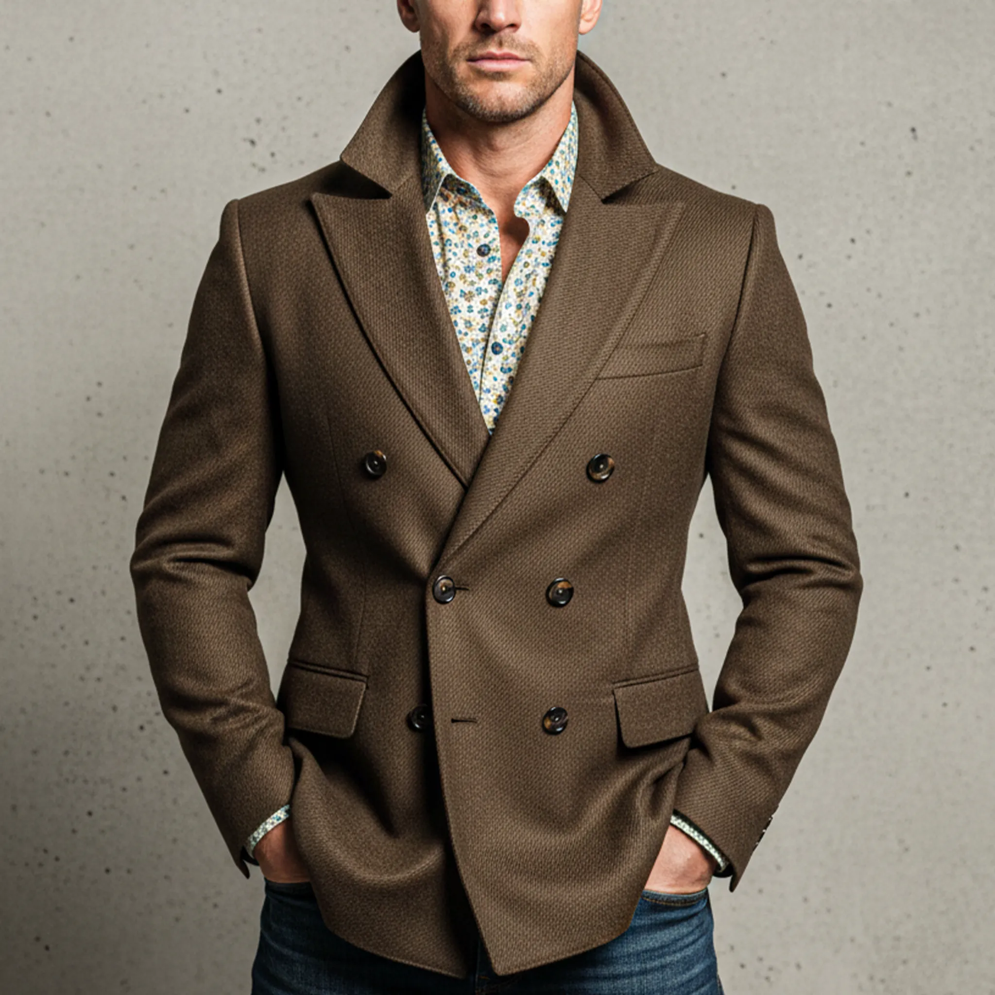 Men's Classic Light Business Double-breasted Textured Faux Wool Suit Coat MTA2216I3K sold by Manly product image thumbnail 2