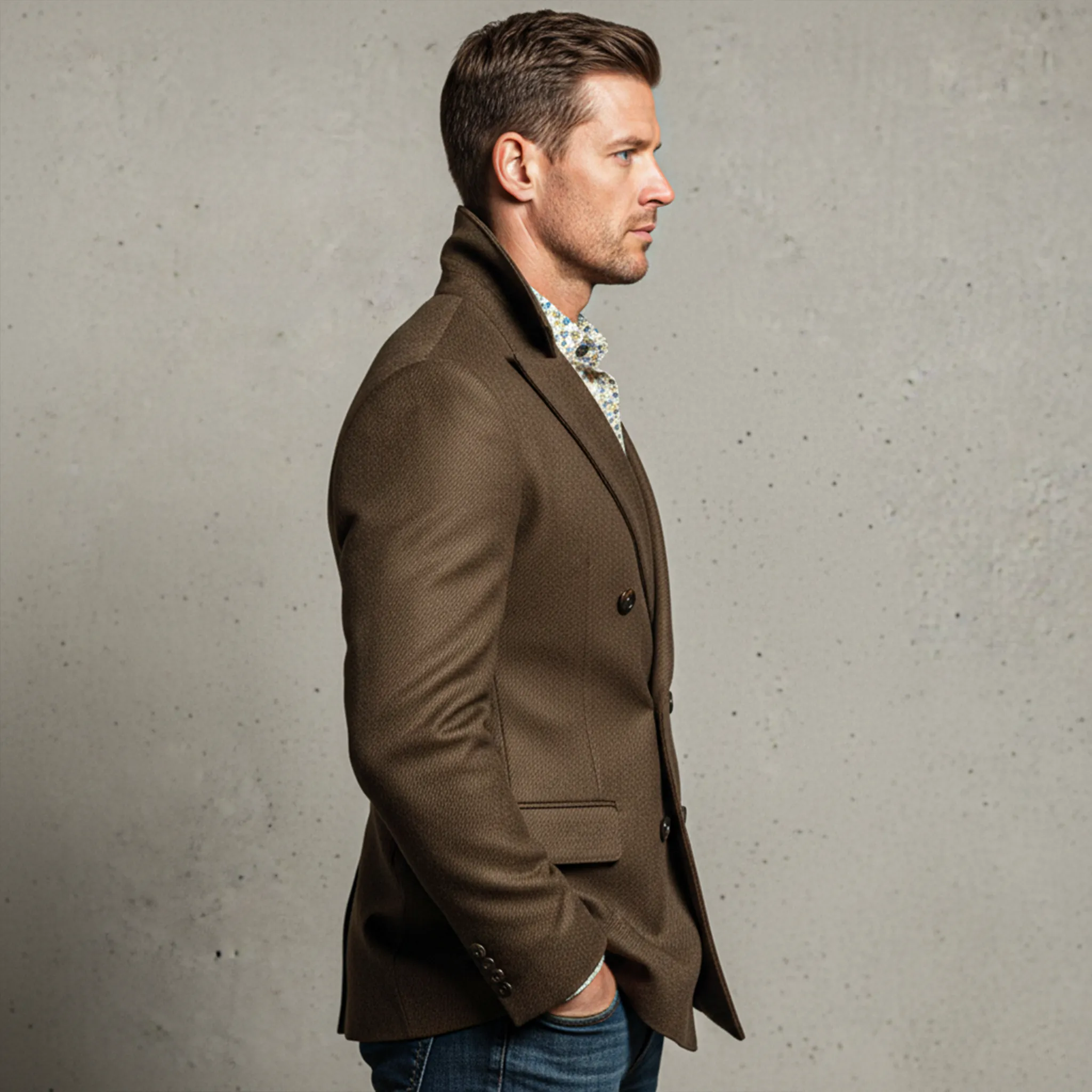 Men's Classic Light Business Double-breasted Textured Faux Wool Suit Coat MTA2216I3K sold by Manly product image thumbnail 4