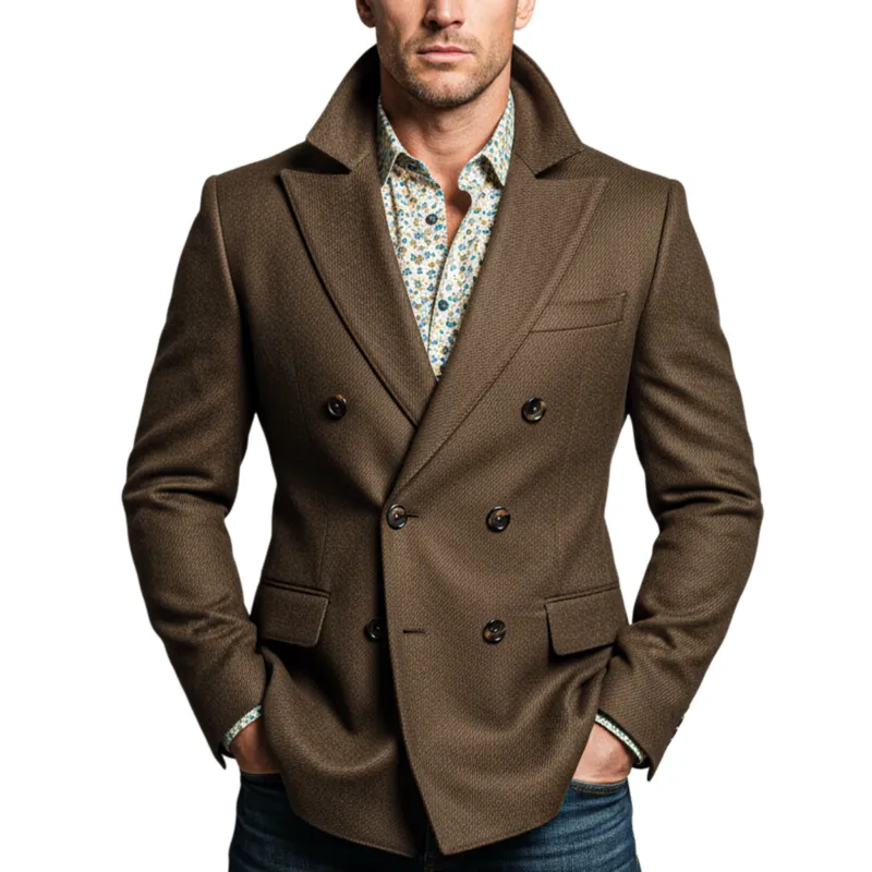 Men's Classic Light Business Double-breasted Textured Faux Wool Suit Coat MTA2216I3K sold by Manly