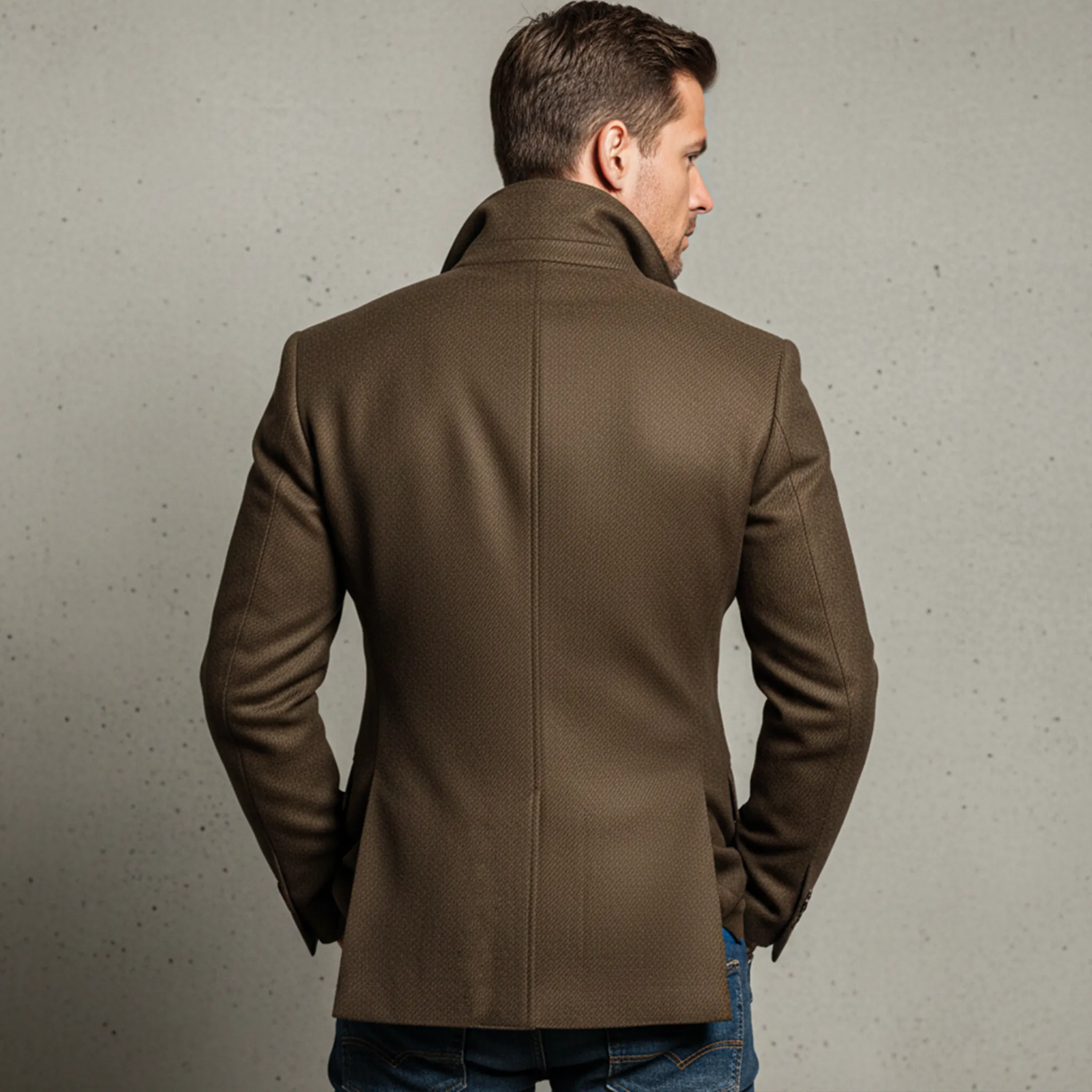 Men's Classic Light Business Double-breasted Textured Faux Wool Suit Coat MTA2216I3K sold by Manly product image thumbnail 5