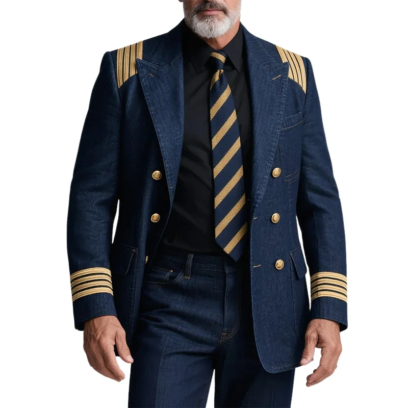 Men's Washed Contrasting Ribbon Vintage Denim Blazer MTA1963I3X sold by Manly