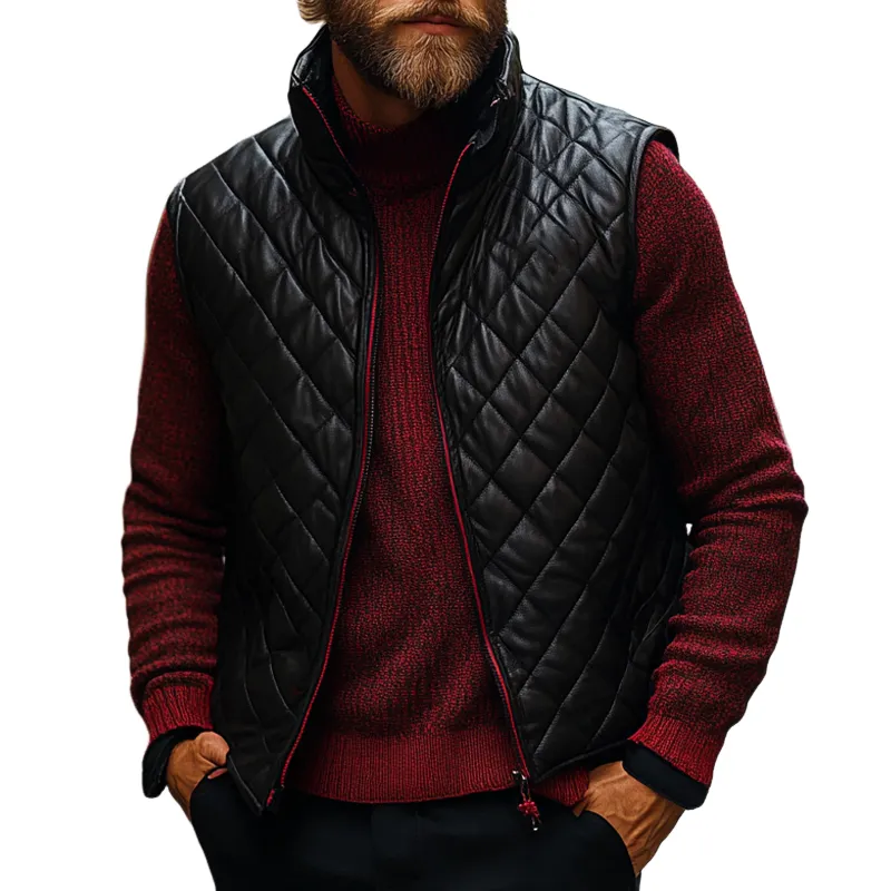 Men's Quilted Cotton Stand Collar Zipper Vest MTA2272I6X sold by Manly