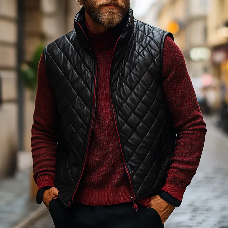 Men's Quilted Cotton Stand Collar Zipper Vest MTA2272I6X sold by Manly product image thumbnail 2