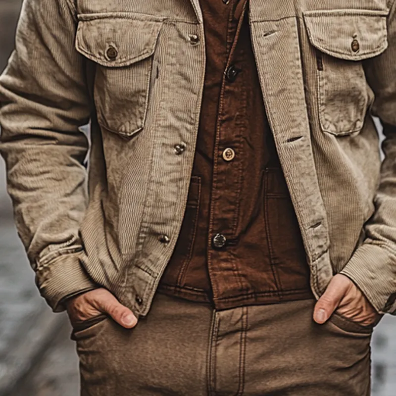 Men's Vintage Corduroy Lapel Colorblock Single-Breasted Jacket MTA2252I6X sold by Manly product image thumbnail 3