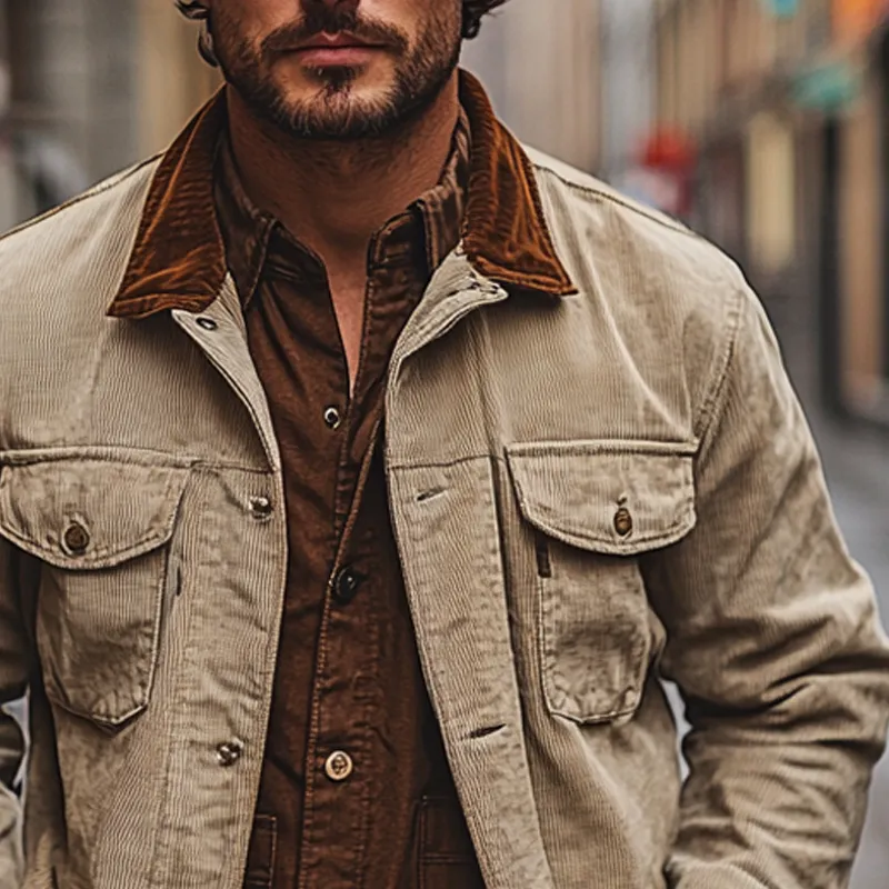 Men's Vintage Corduroy Lapel Colorblock Single-Breasted Jacket MTA2252I6X sold by Manly product image thumbnail 5