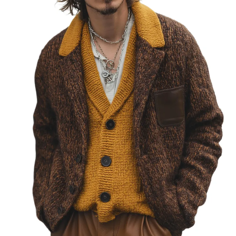 Men's Retro Casual Colorblock Knit Cardigan Jacket MTA1730I1TO sold by Manly