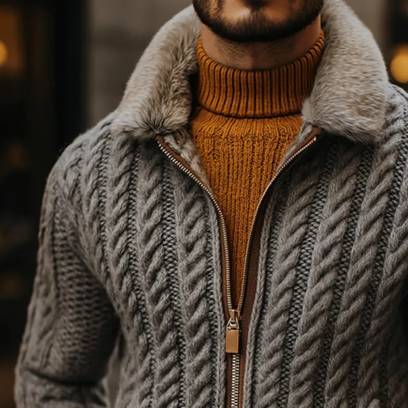 Men's Retro Casual Knitted Plush Warm Zipper Jacket MTA2294I4TO sold by Manly product image thumbnail 3