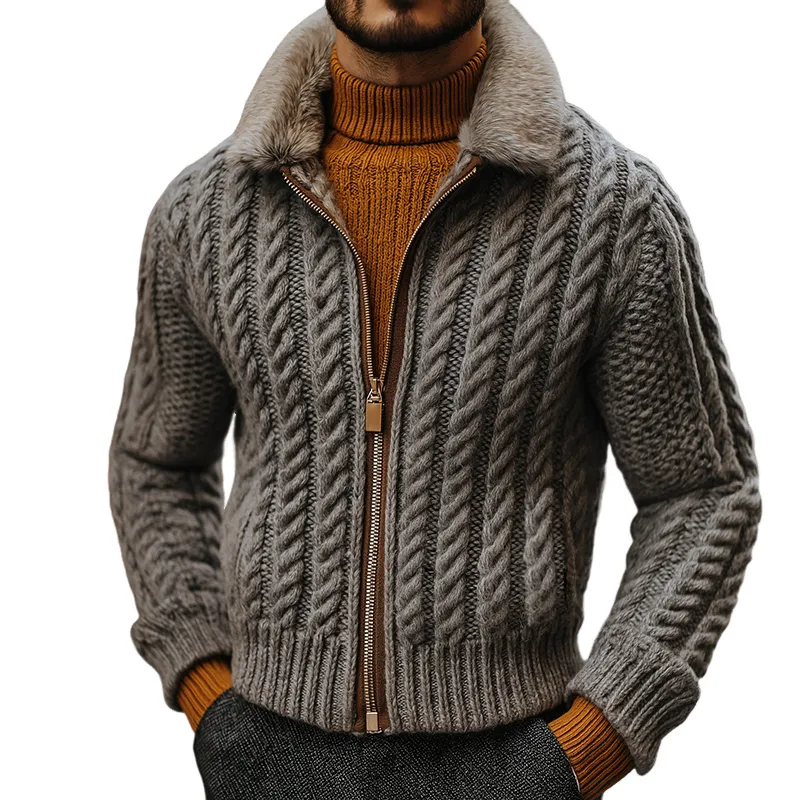 Men's Retro Casual Knitted Plush Warm Zipper Jacket MTA2294I4TO sold by Manly
