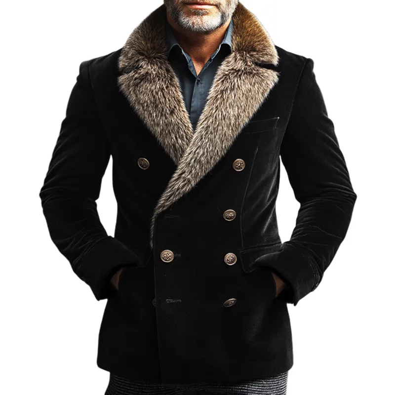 Men's Vintage Casual Fur Collar Double-Breasted Velvet Blazer MTA2264I2TO sold by Manly