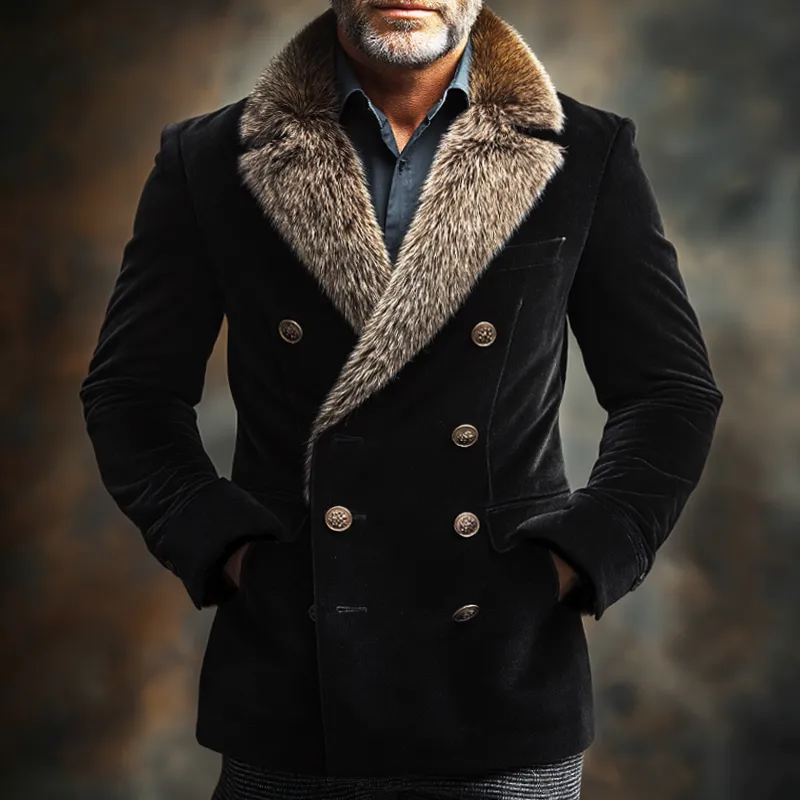 Men's Vintage Casual Fur Collar Double-Breasted Velvet Blazer MTA2264I2TO sold by Manly product image thumbnail 2