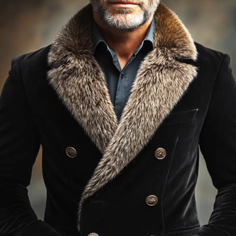 Men's Vintage Casual Fur Collar Double-Breasted Velvet Blazer MTA2264I2TO sold by Manly product image thumbnail 3