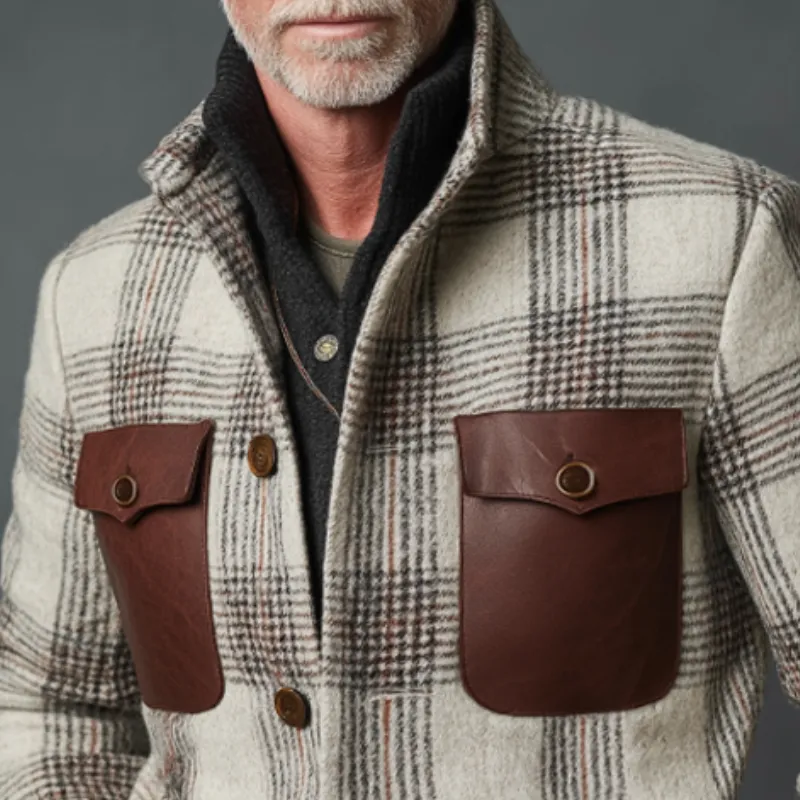 Men's Retro Casual Plaid Stitching Stand Collar Jacket MTA1915I1TO sold by Manly product image thumbnail 3