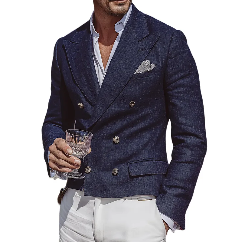 Men's Retro Casual Striped Cropped Blazer MTA1945I8TO sold by Manly