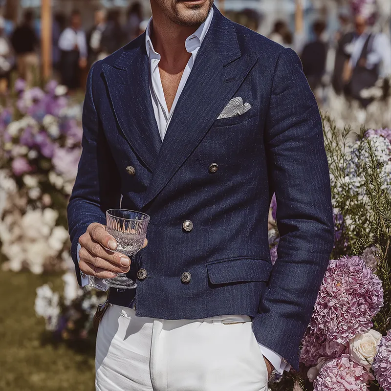 Men's Retro Casual Striped Cropped Blazer MTA1945I8TO sold by Manly product image thumbnail 2