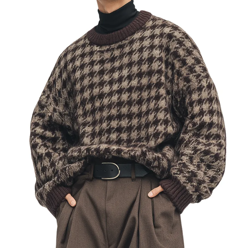 Men's Retro Casual Houndstooth Knitted Turtleneck Sweater MTA1973I6TO sold by Manly