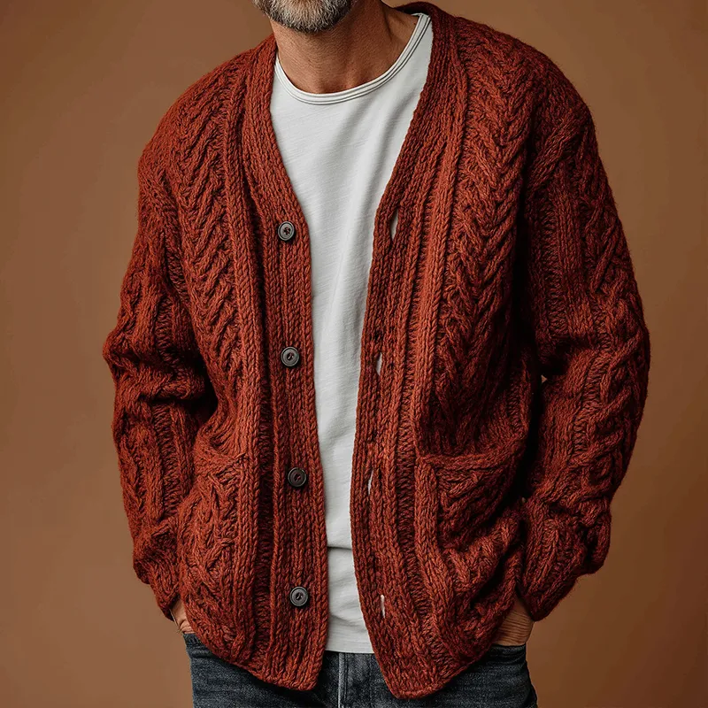 Men's Retro Casual Solid Color Cable-knit Button Cardigan MTA1937I6TO sold by Manly product image thumbnail 2