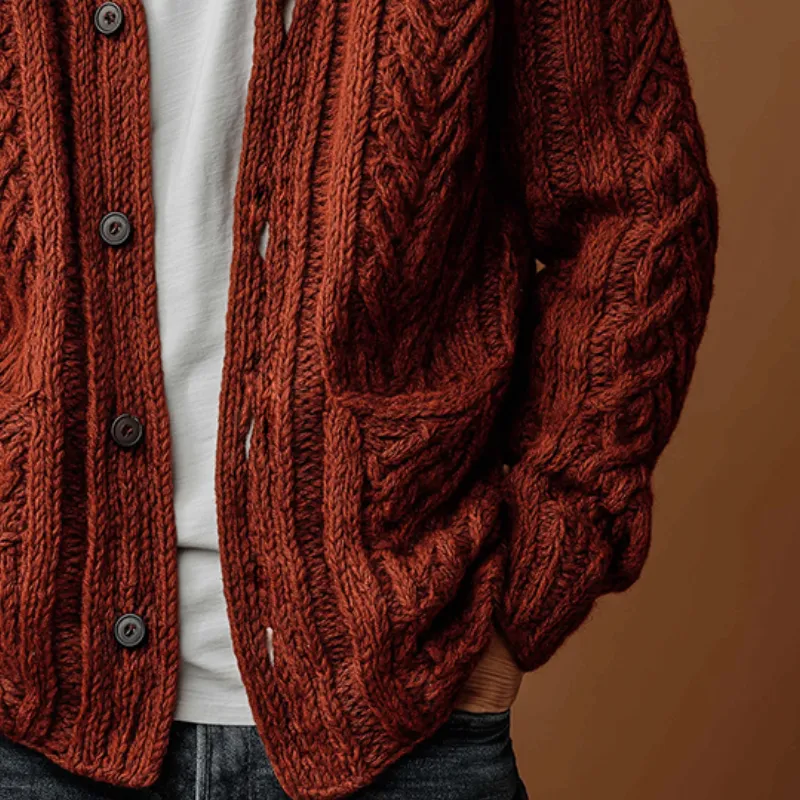 Men's Retro Casual Solid Color Cable-knit Button Cardigan MTA1937I6TO sold by Manly product image thumbnail 3