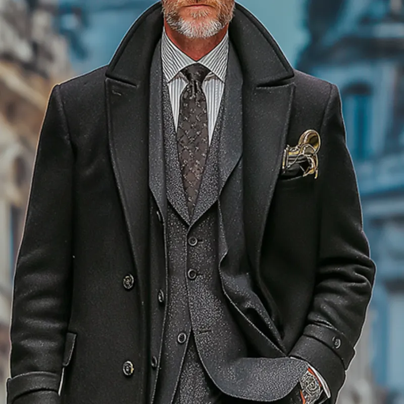 Men's Retro Casual Solid Color Faux Tweed Lapel Long Coat MTA1959I9TO sold by Manly product image thumbnail 3