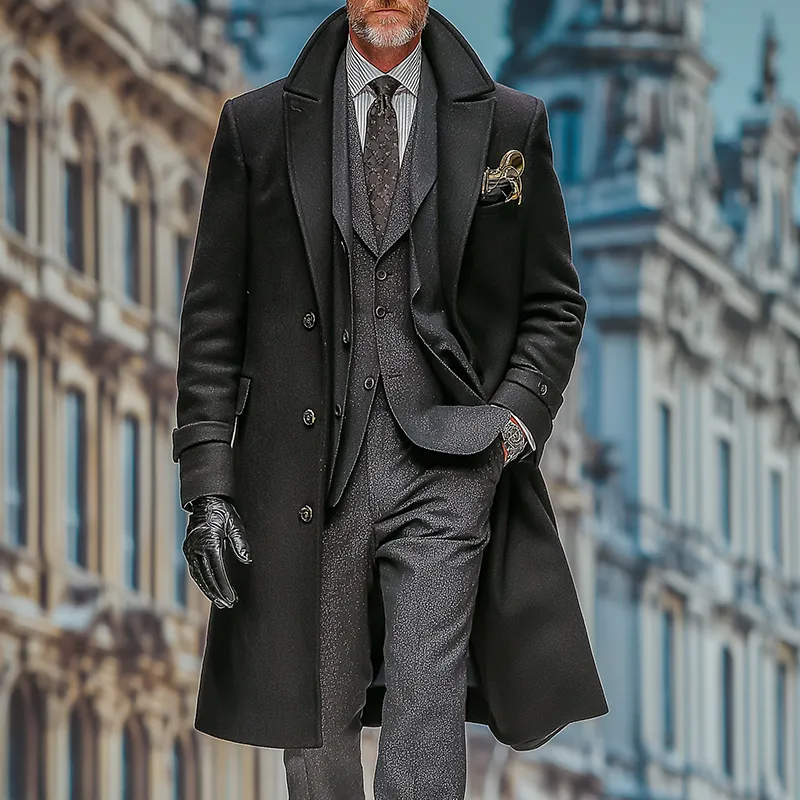 Men's Retro Casual Solid Color Faux Tweed Lapel Long Coat MTA1959I9TO sold by Manly product image thumbnail 2