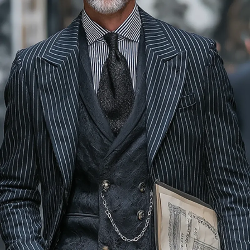 Men's Retro Casual British Style Elegant Striped Mid-Length Coat MTA1947I5TO sold by Manly product image thumbnail 3