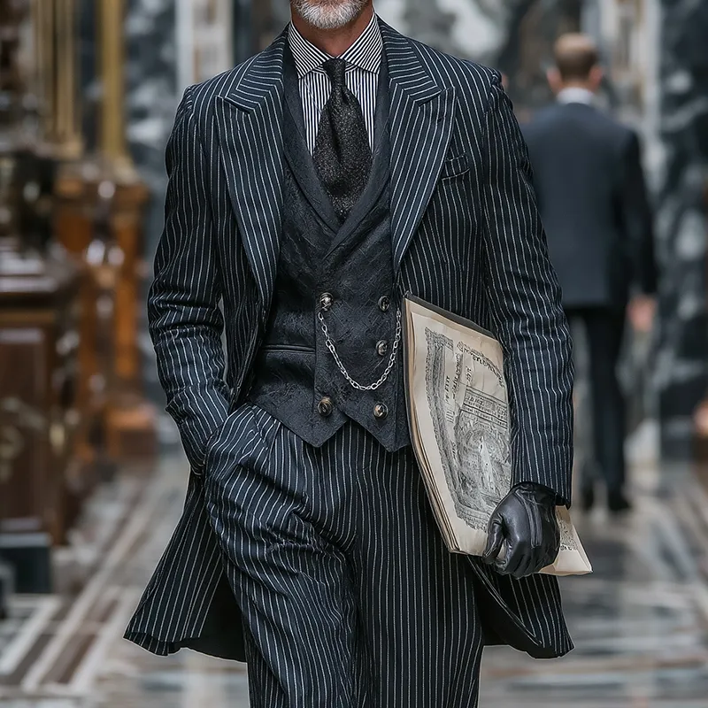 Men's Retro Casual British Style Elegant Striped Mid-Length Coat MTA1947I5TO sold by Manly product image thumbnail 2