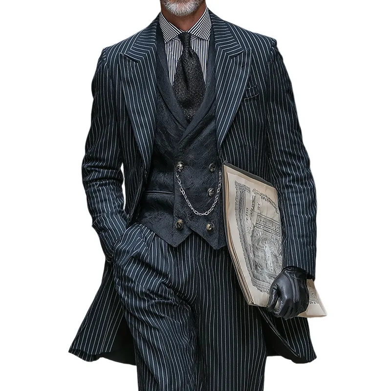 Men's Retro Casual British Style Elegant Striped Mid-Length Coat MTA1947I5TO sold by Manly