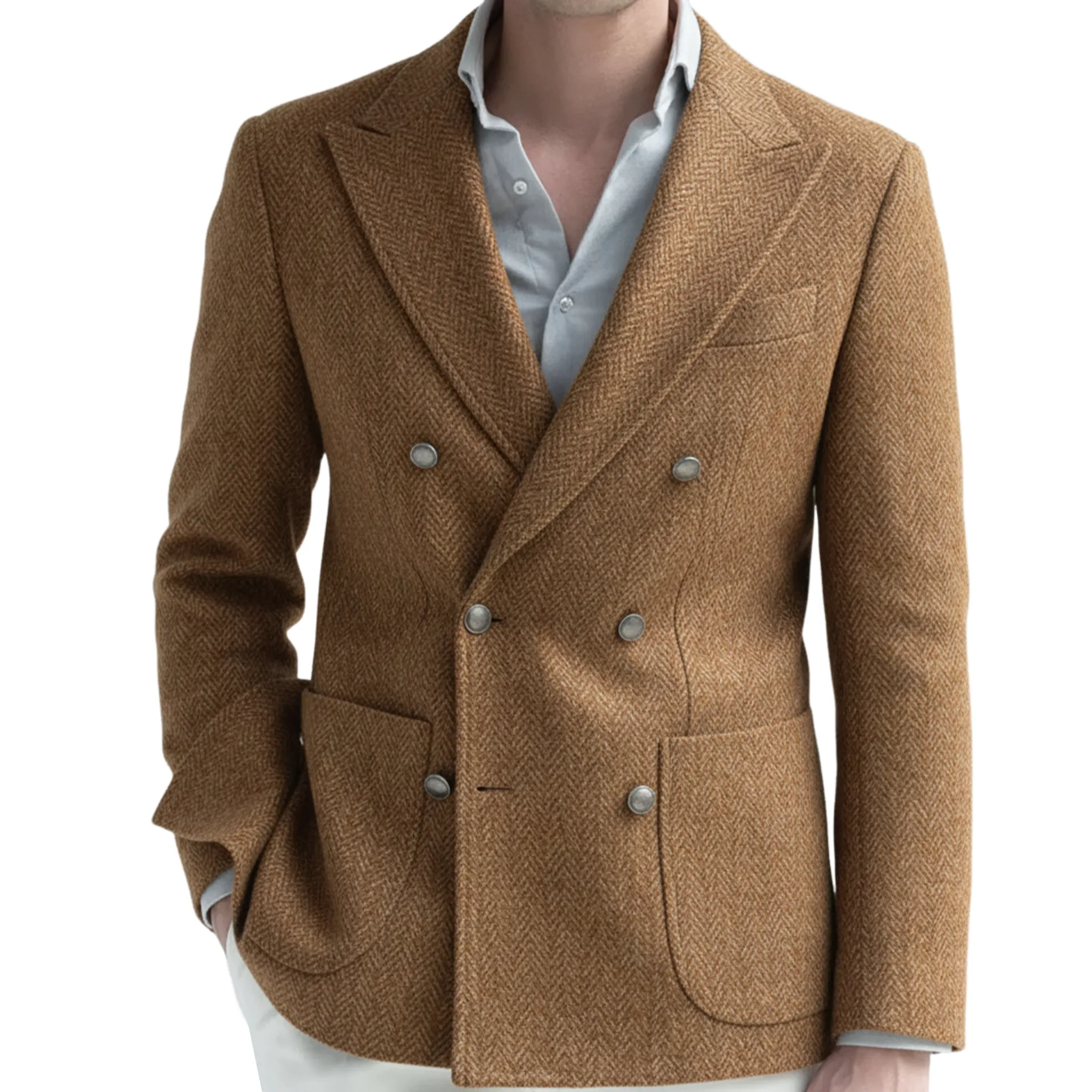 Men's Classic Light Business Faux Woolen Houndstooth Double-breasted Blazer MTA2249I8K sold by Manly